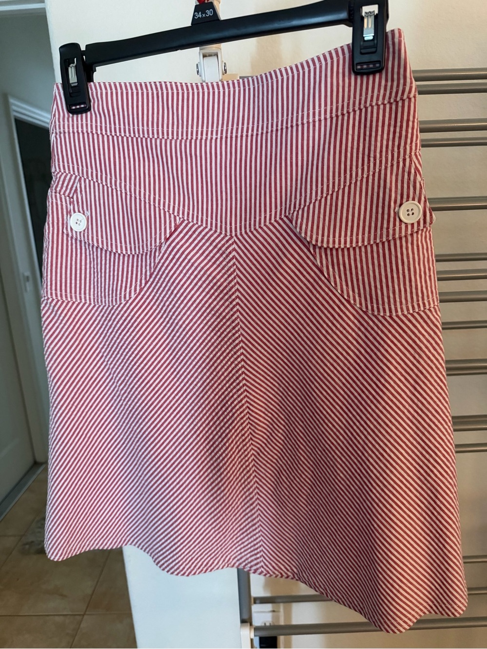 Pink & White Striped A-Line Skirt with Pockets